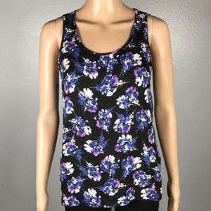 EXPRESS Small Black Purple Floral Split Back Tank